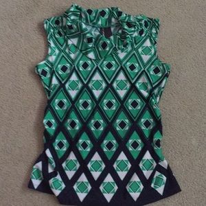 Sleeveless green and navy top